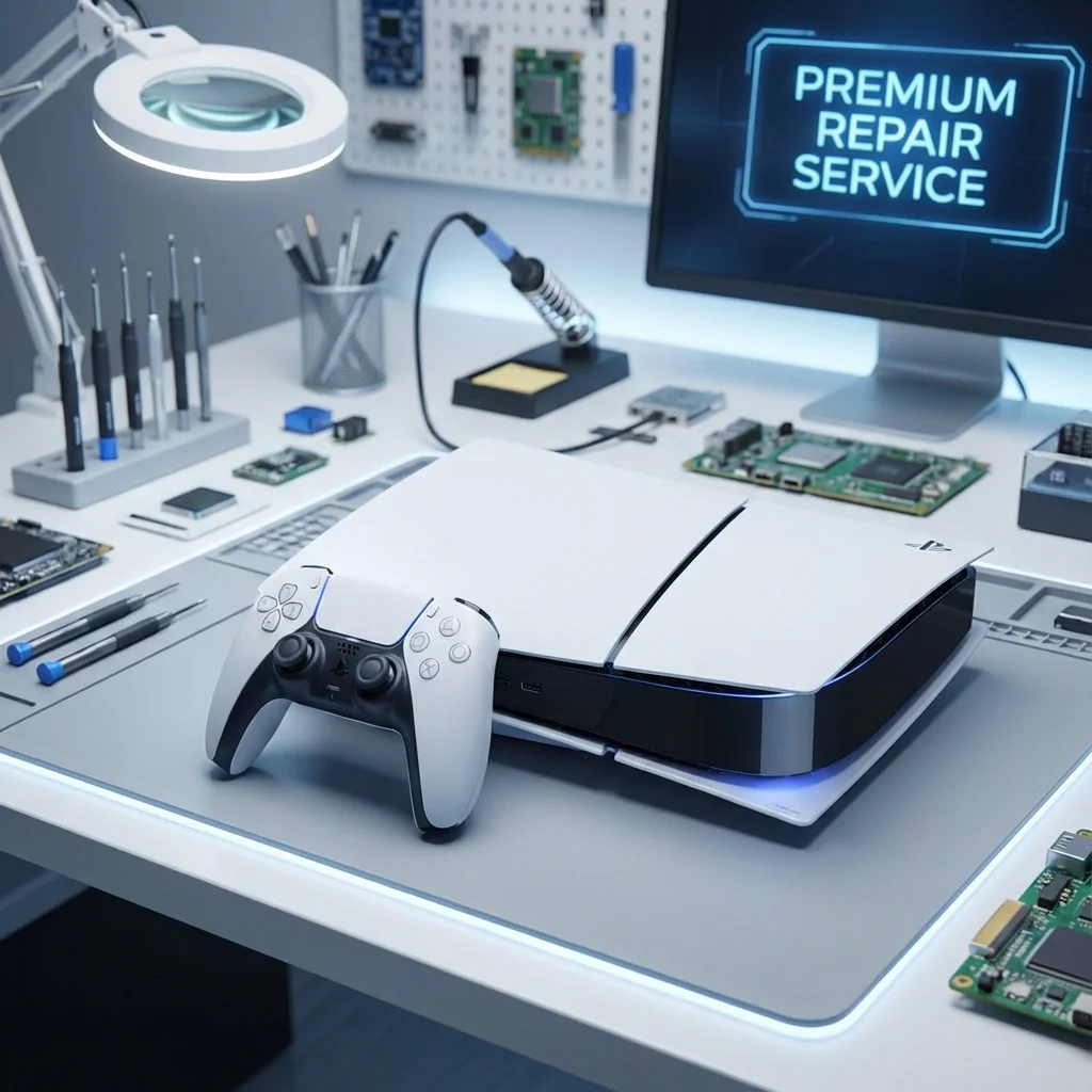 A white PlayStation 5 Pro console (disc edition) standing vertically next to its white DualSense wireless controller, shown against a clean white background. The console features the characteristic black central stripe with subtle ventilation lines.